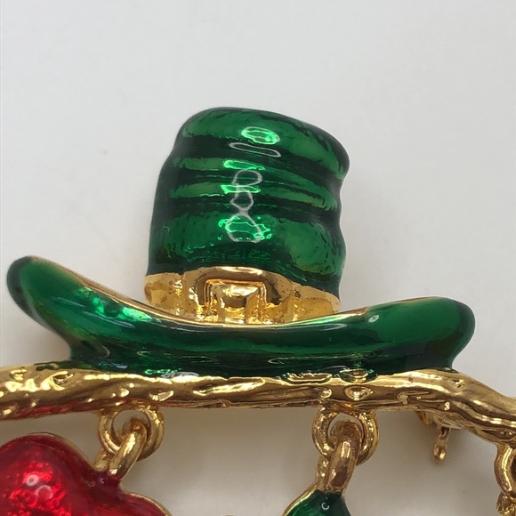 Vintage St Patricks I Love Irish Music Dangle Charm Pin Brooch Good Luck - Picture 2 of 6